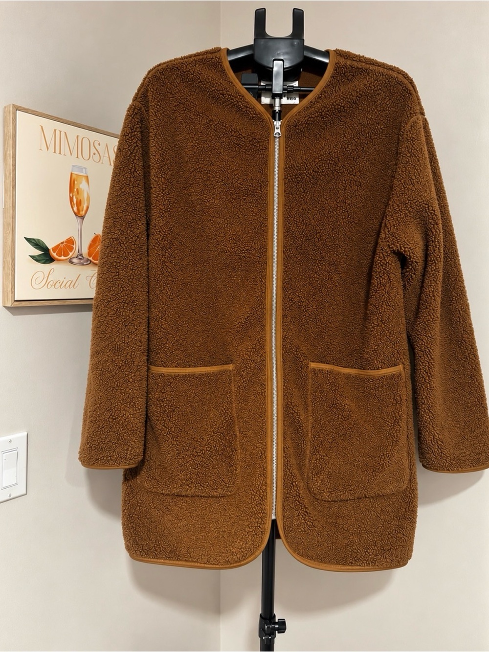 Wilfred Free Brown Teddy Sherpa Fleece Long Zip Jacket Coat